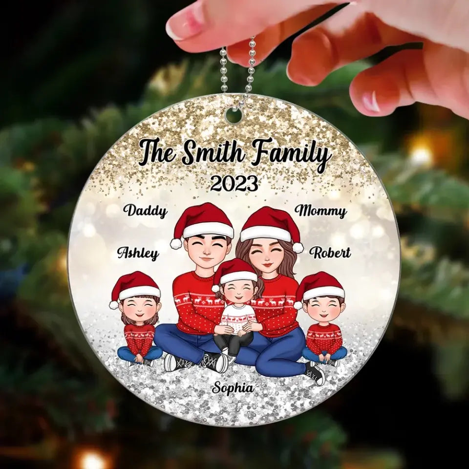 Family Sparkling Christmas Pattern Personalized Acrylic Ornament