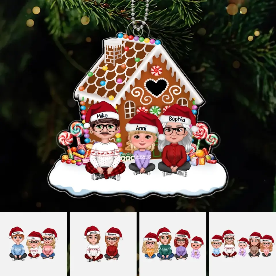 Family Sitting Together - Custom Gingerbread House Personalized Acrylic Ornament