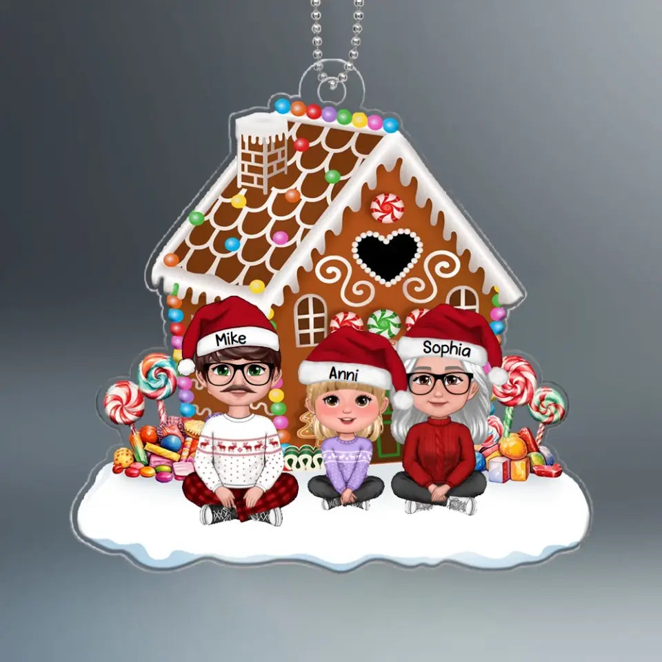 Family Sitting Together - Custom Gingerbread House Personalized Acrylic Ornament