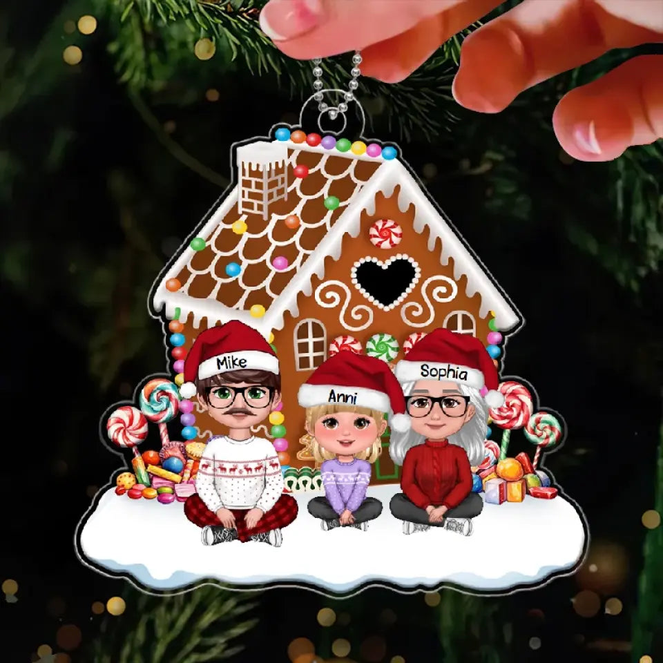 Family Sitting Together - Custom Gingerbread House Personalized Acrylic Ornament