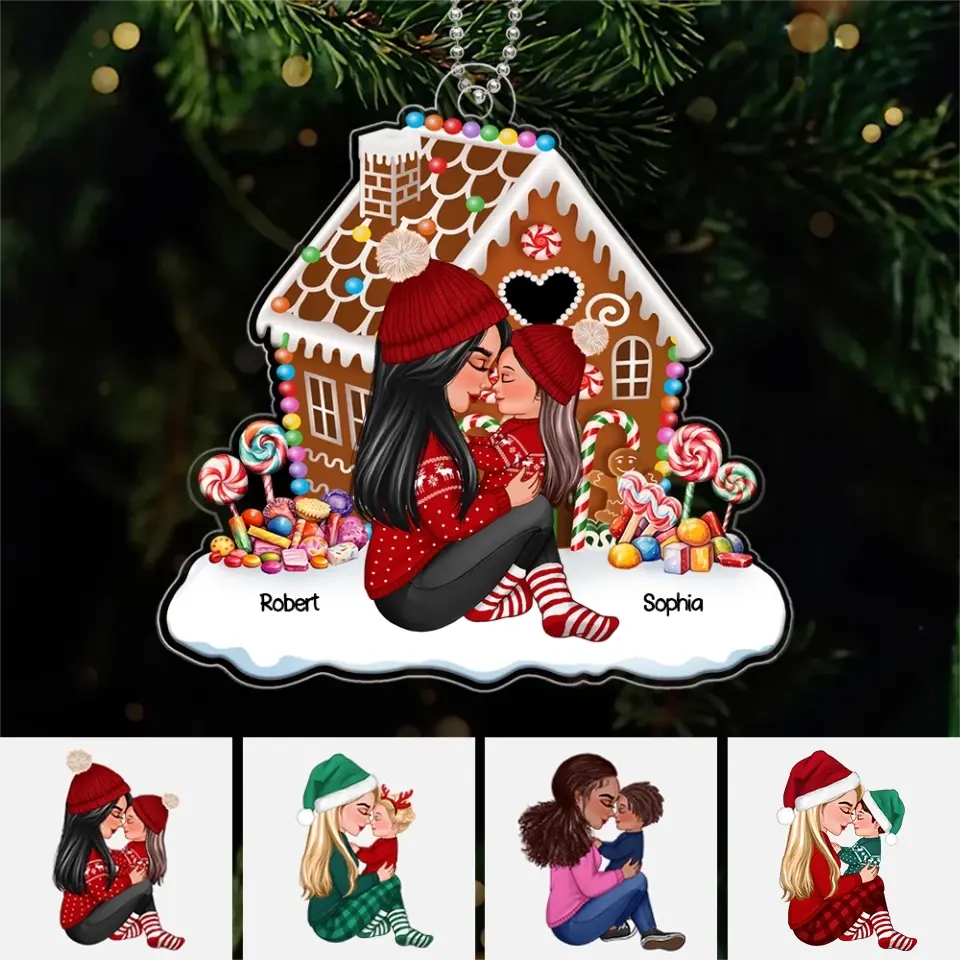 Grandma Mom Holding Kid Gingerbread House Personalized Acrylic Ornament