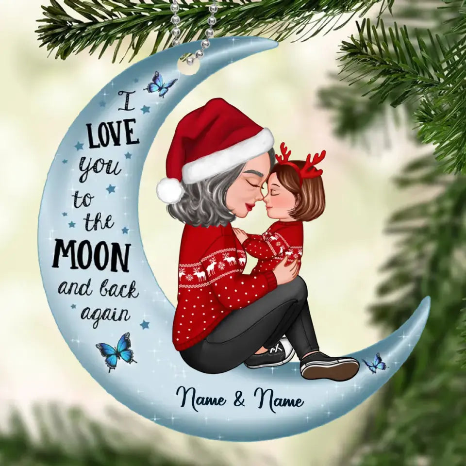 Grandma & Kid Hugging On Moon Christmas Gift Personalized Acrylic Ornament