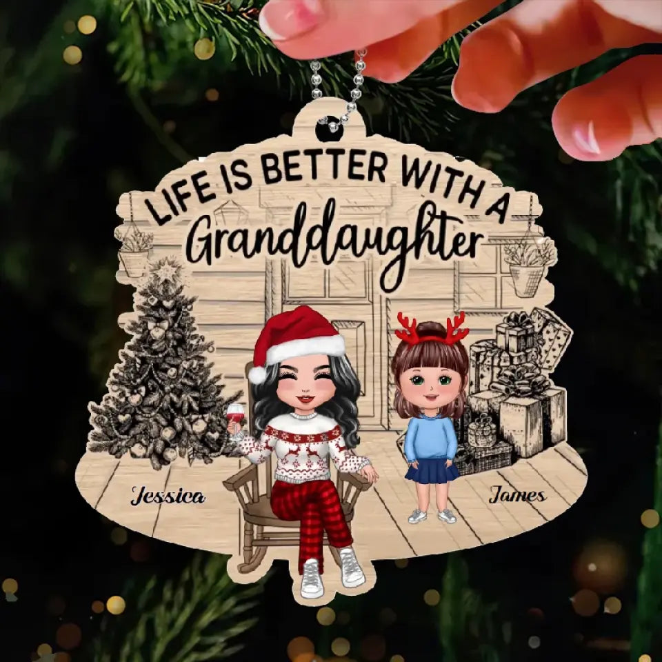 Grandma Grandkids Front Porch Personalized Christmas Wooden Ornament