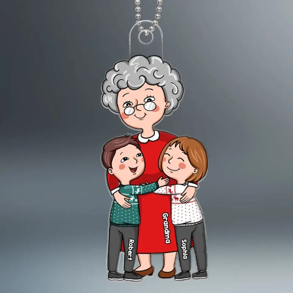 Simple Cartoon Grandma Hugging Grandkid Personalized Acrylic Ornament