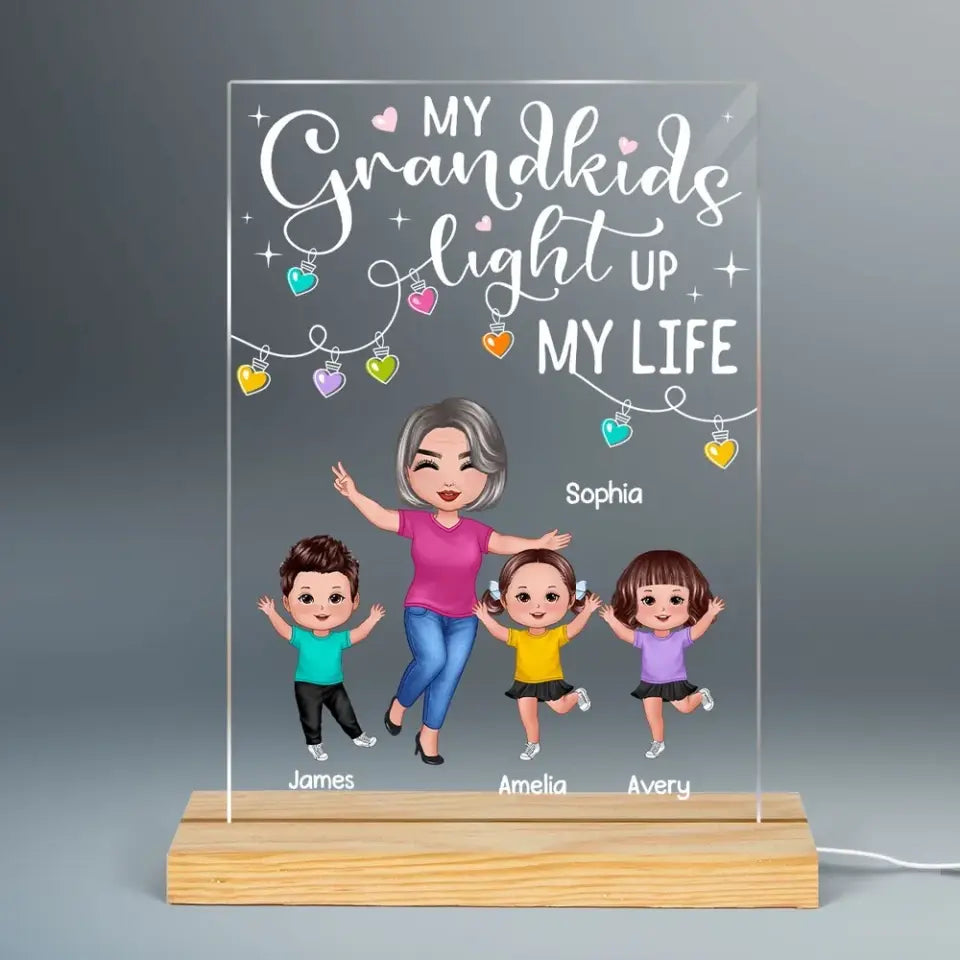 My Grandkids Light Up My Life Happy Doll Grandma Grandkids Personalized Rectangle Acrylic Plaque LED Night Light