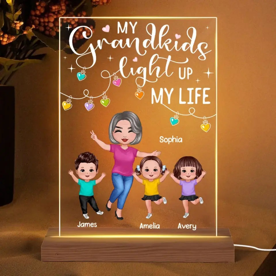 My Grandkids Light Up My Life Happy Doll Grandma Grandkids Personalized Rectangle Acrylic Plaque LED Night Light