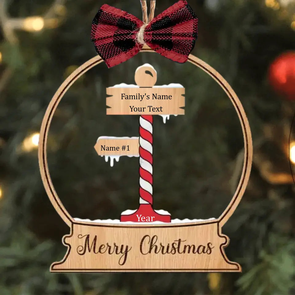 Merry Christmas - Personalized Wood And Acrylic Ornament With Bow - Christmas Ornament, Gift for Family