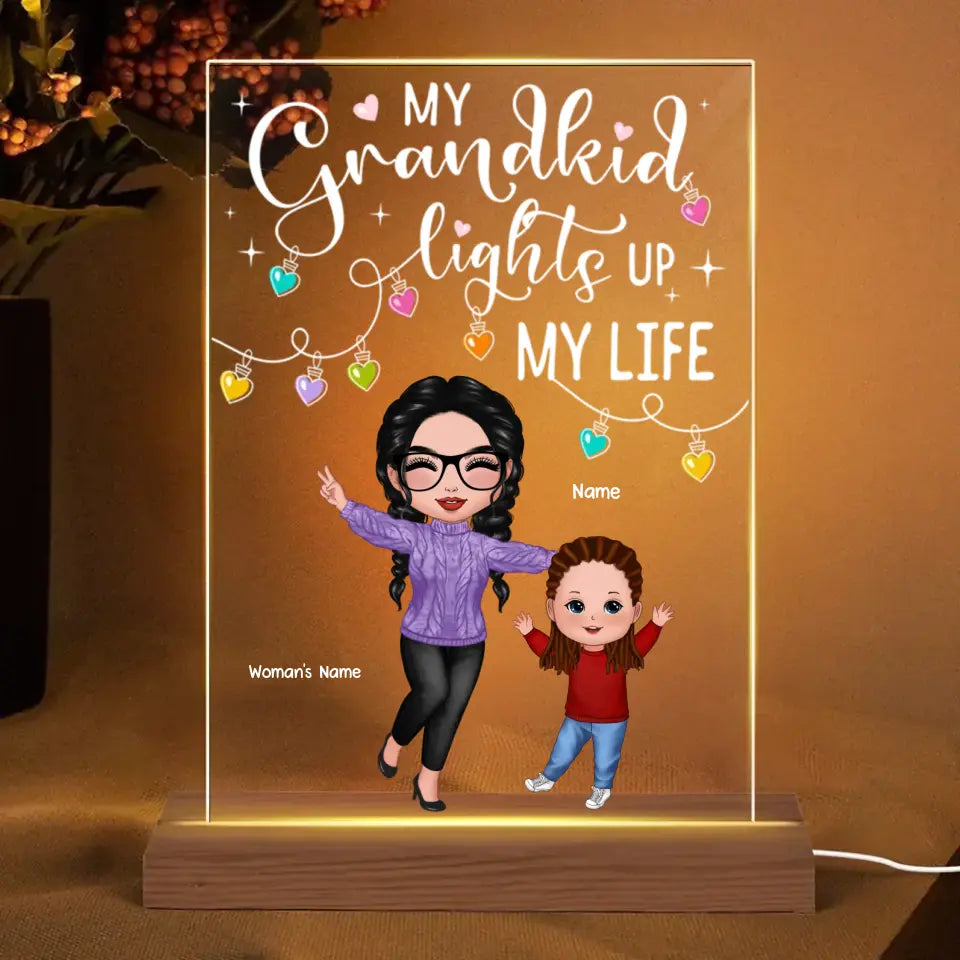 My Grandkids Light Up My Life Happy Doll Grandma Grandkids Personalized Rectangle Acrylic Plaque LED Night Light