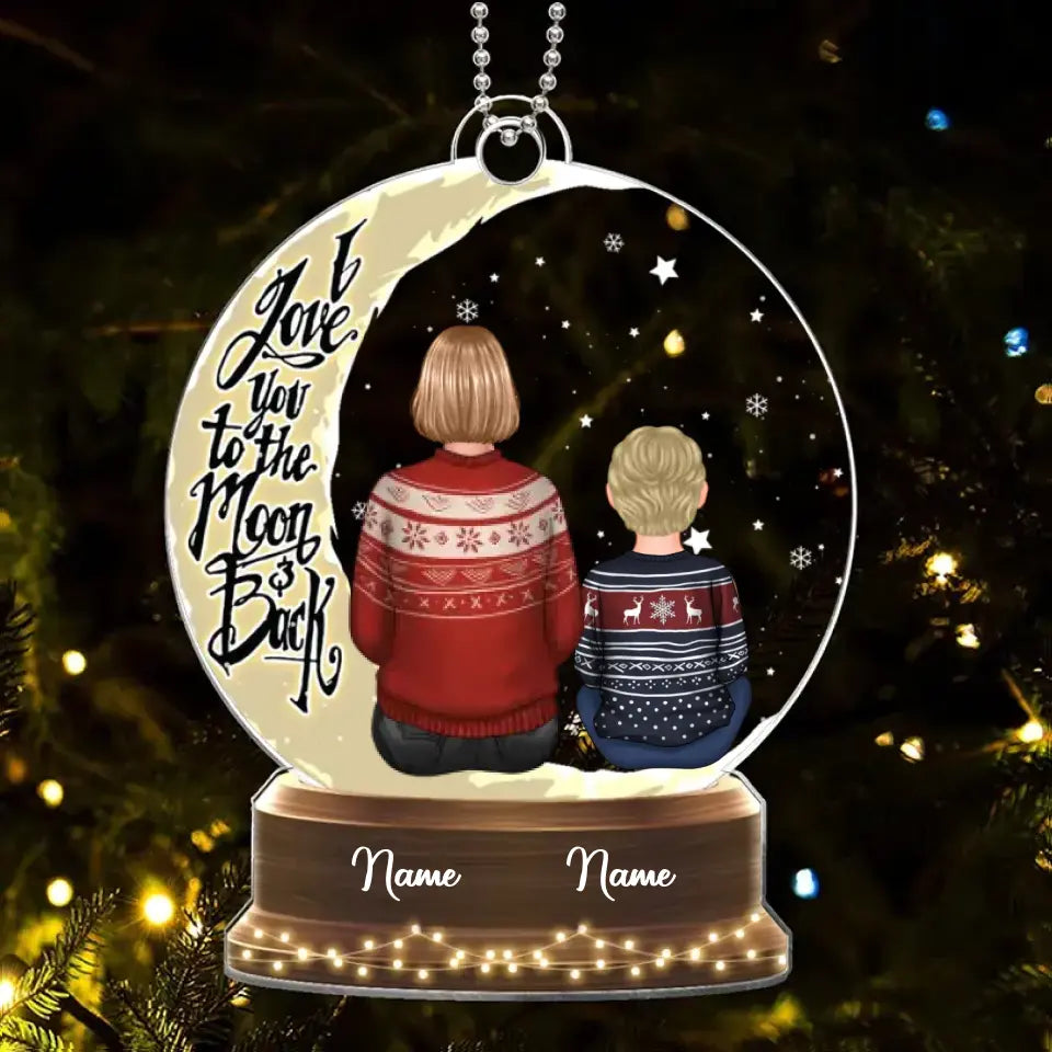 Snow Globe Grandma Grandkids On Moon Personalized Acrylic Ornament