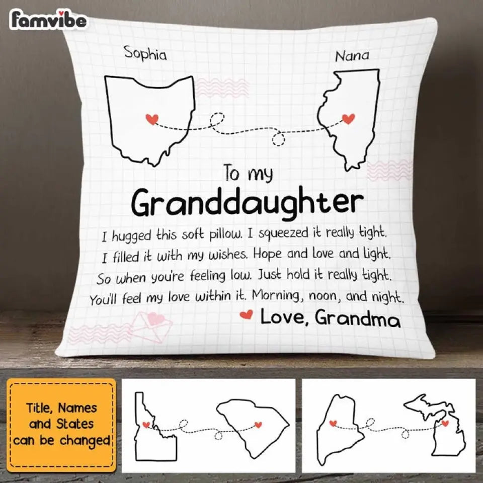 Granddaughter Long Distance Hug This Drawing Pillow