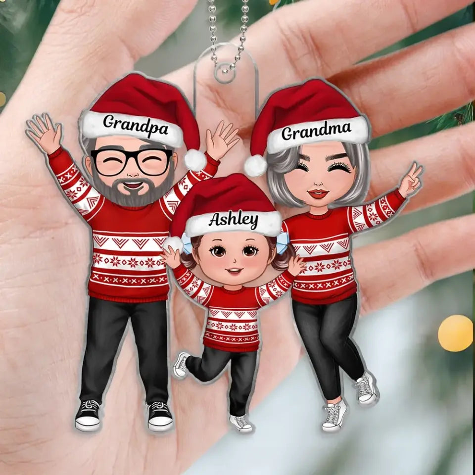 Christmas Happy Doll Grandma Grandpa With Granddaughter Grandson Personalized Acrylic Ornament