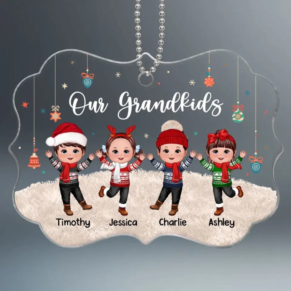 Our Grandkids Happy Doll Kids On Carpet Christmas Gift For Grandma Grandpa Personalized Acrylic Ornament