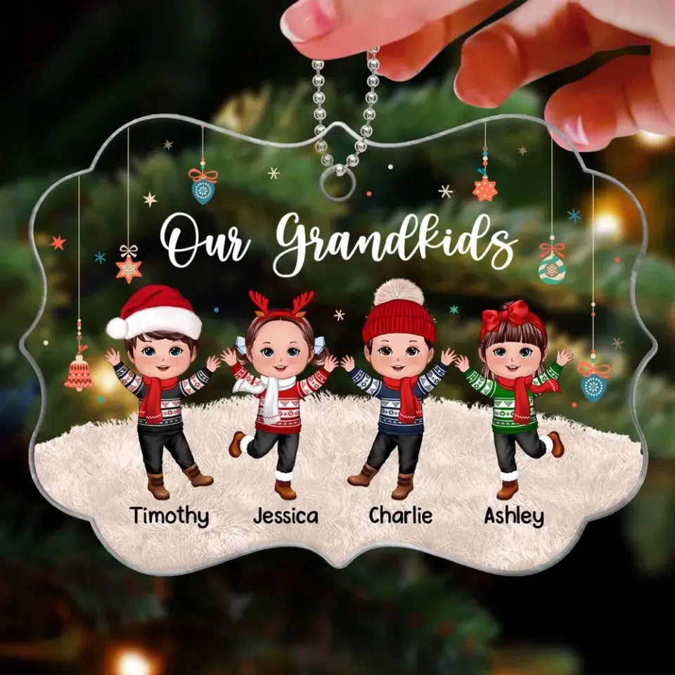 Our Grandkids Happy Doll Kids On Carpet Christmas Gift For Grandma Grandpa Personalized Acrylic Ornament