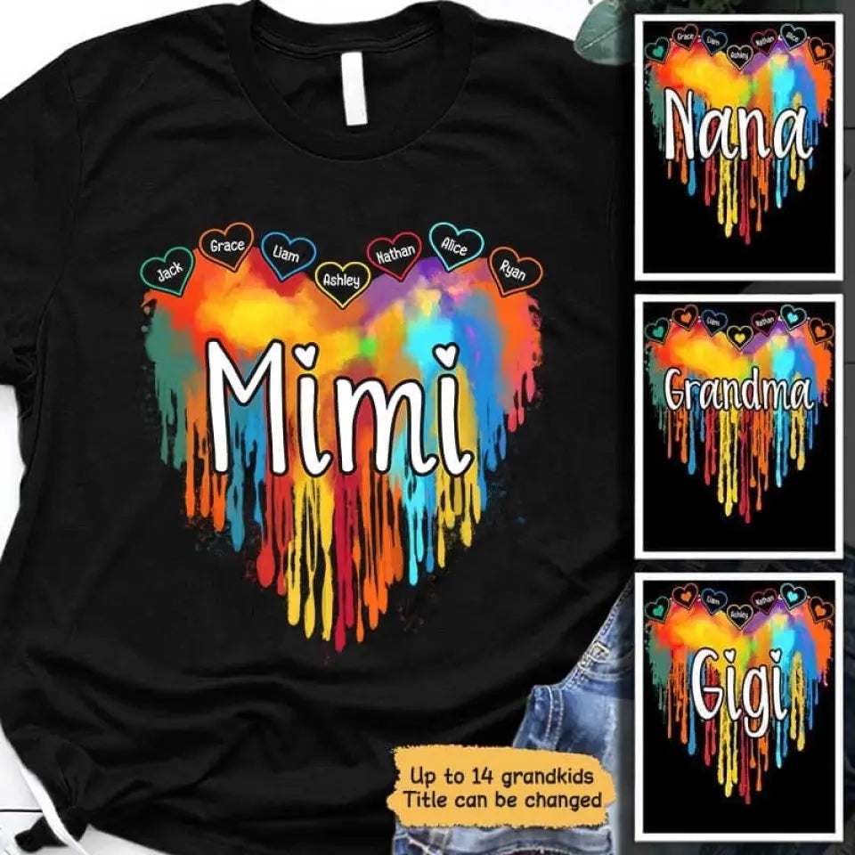 Grandma Melting Colorful Heart Personalized Shirt