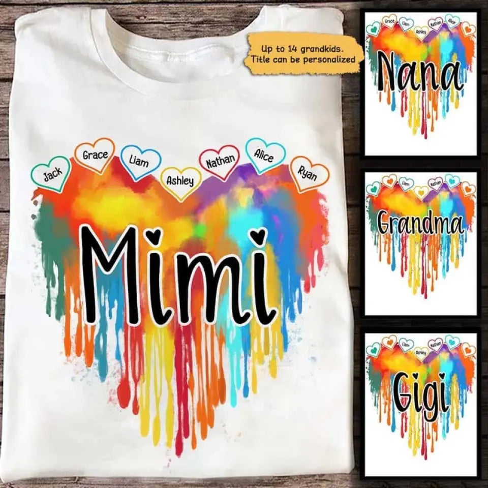 Grandma Melting Colorful Heart Personalized Shirt