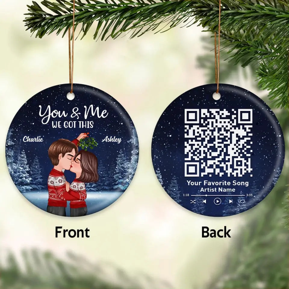 Couple Kissing Under Mistletoe Christmas Night Personalized Circle Ornament