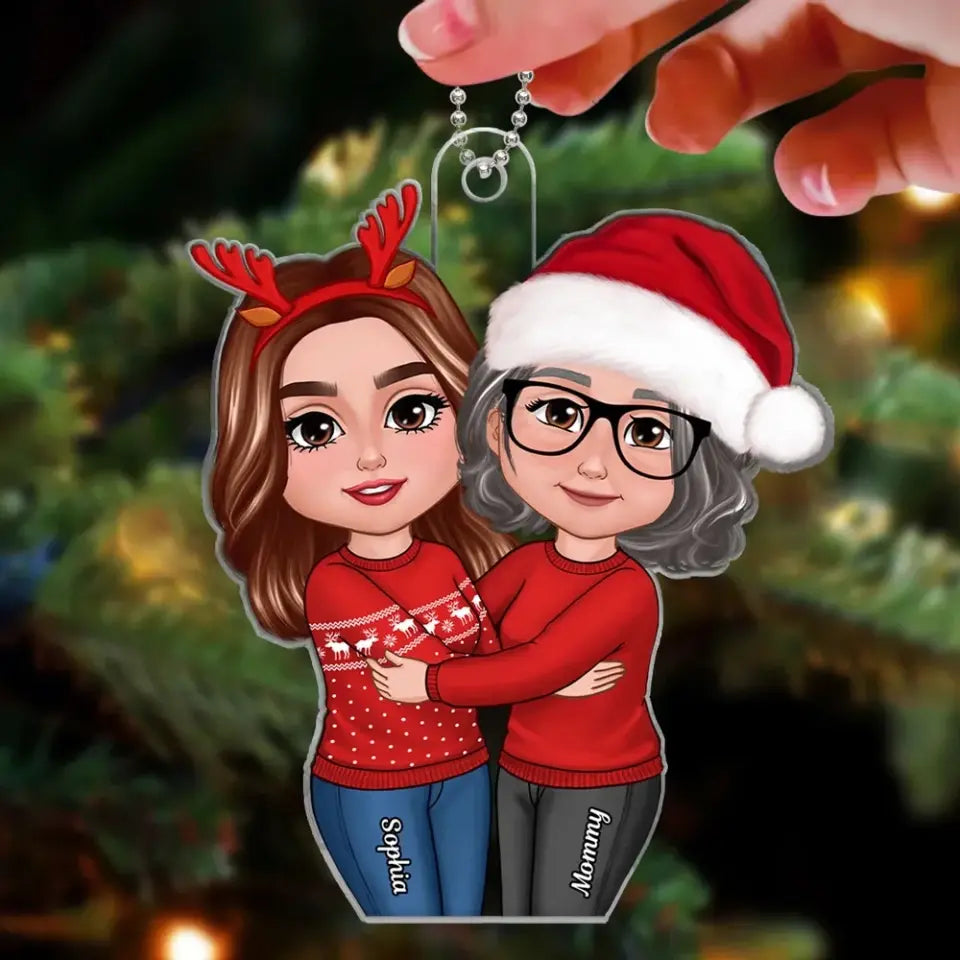 New Face Doll Mom & Daughter Hugging Christmas Gift Personalized Acrylic Ornament