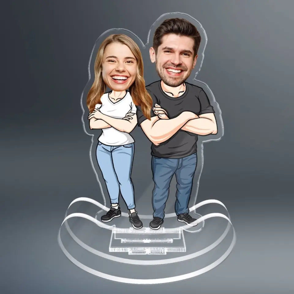 [BUY 1, GET 1 FREE] Caricature Couple Photo Inserted Gift For Him Gift For Her Personalized Acrylic Shaking Stand