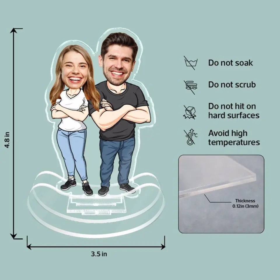 [BUY 1, GET 1 FREE] Caricature Couple Photo Inserted Gift For Him Gift For Her Personalized Acrylic Shaking Stand