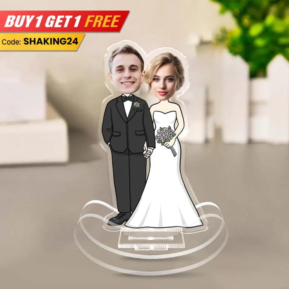 [BUY 1, GET 1 FREE] Couple Wedding Keepsake Photo Inserted Wedding Gift Personalized Acrylic Shaking Stand