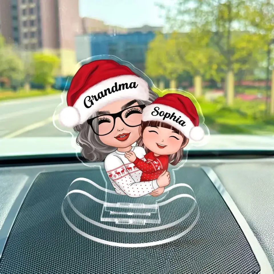 [BUY 1, GET 1 FREE] Doll Grandma Hugging Kid Christmas Gift For Granddaughter Grandson Personalized Acrylic Shaking Stand