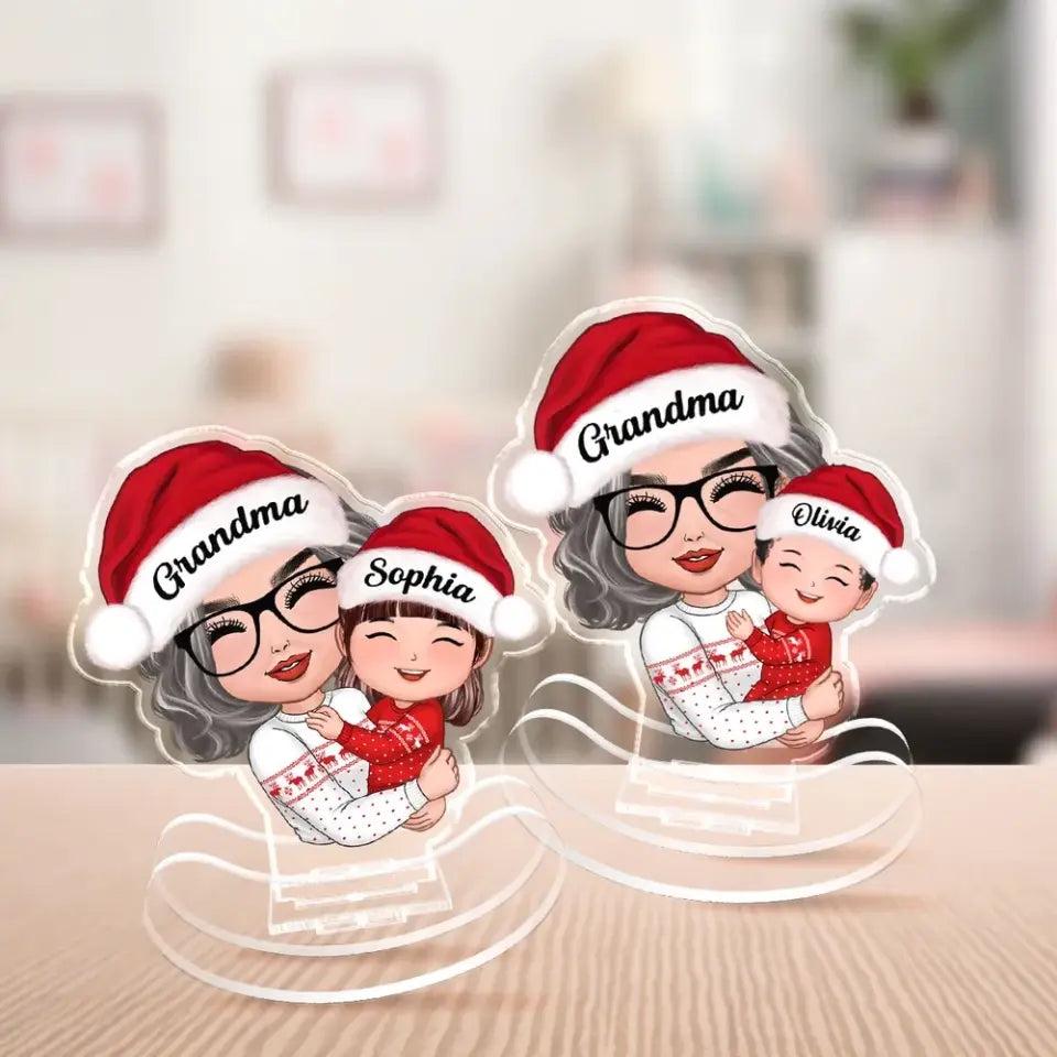 [BUY 1, GET 1 FREE] Doll Grandma Hugging Kid Christmas Gift For Granddaughter Grandson Personalized Acrylic Shaking Stand