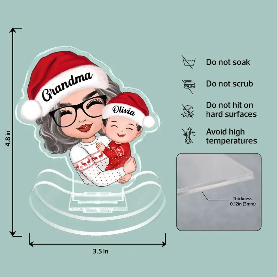 [BUY 1, GET 1 FREE] Doll Grandma Hugging Kid Christmas Gift For Granddaughter Grandson Personalized Acrylic Shaking Stand