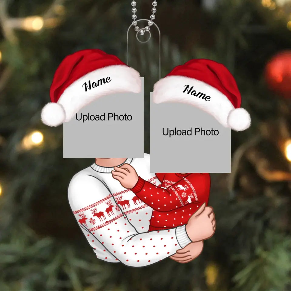 Doll Grandma Mom Hugging Kid Custom Face Photo Christmas Gift For Granddaughter Grandson Personalized Acrylic Ornament