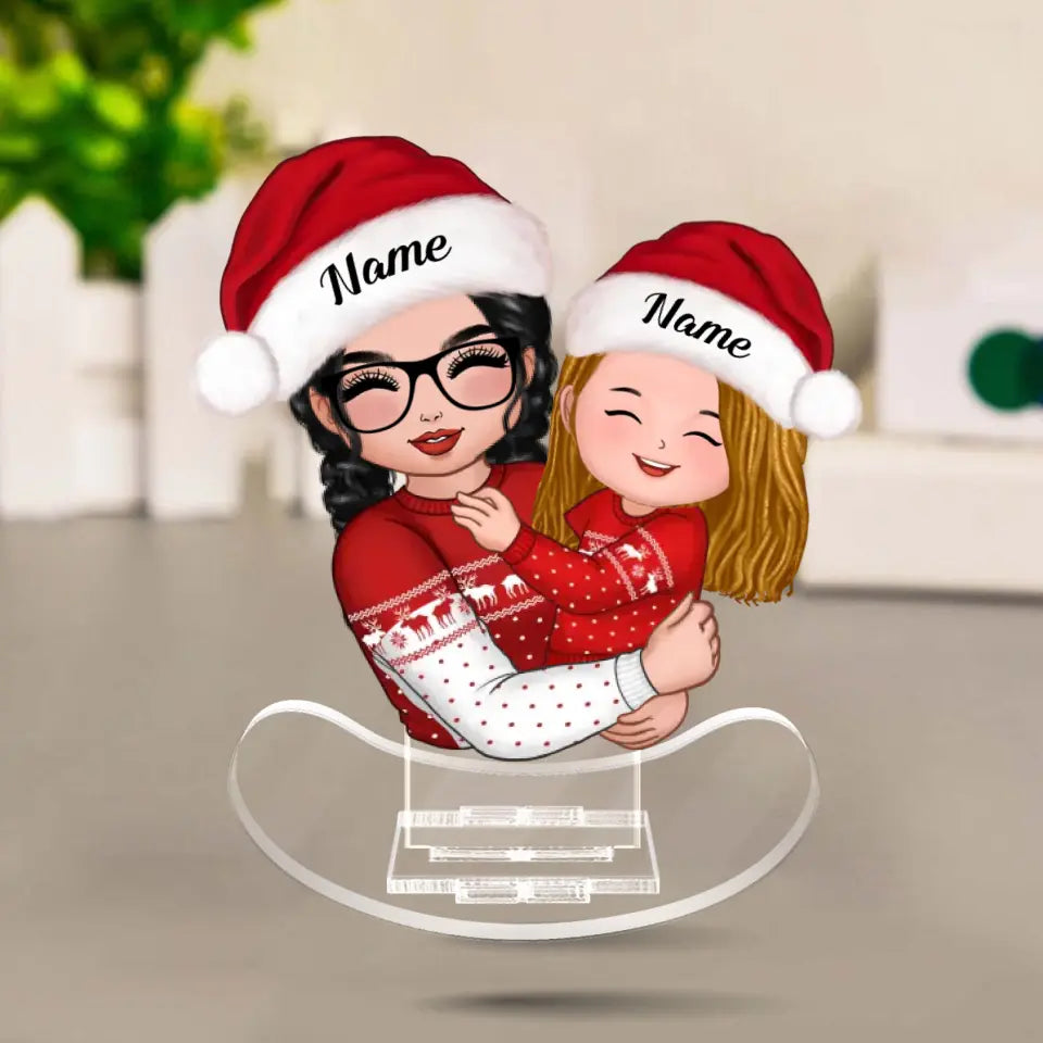 [BUY 1, GET 1 FREE] Doll Grandma Hugging Kid Christmas Gift For Granddaughter Grandson Personalized Acrylic Shaking Stand