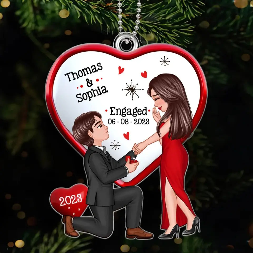 Christmas Keepsake Proposal Memory Engagement Couple Personalized Acrylic Ornament