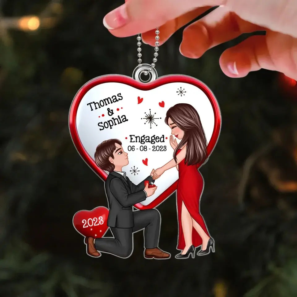 Christmas Keepsake Proposal Memory Engagement Couple Personalized Acrylic Ornament