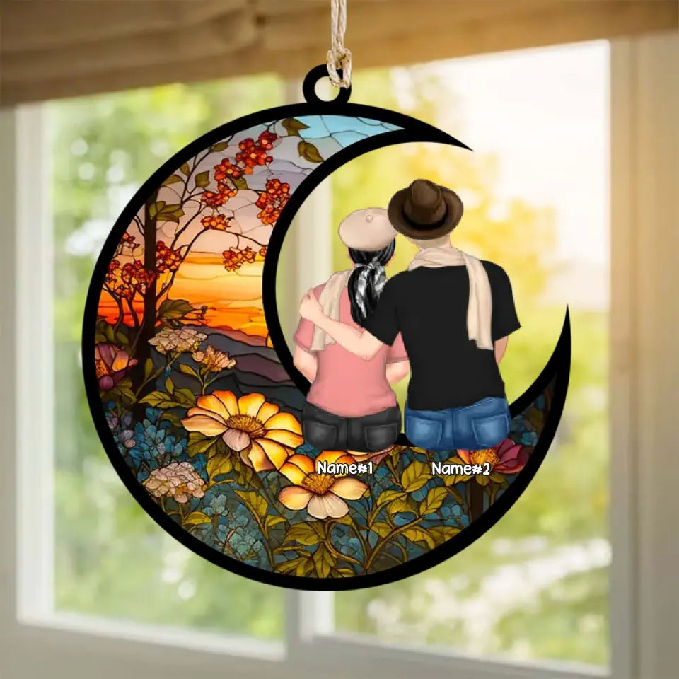 Personalized Christmas Couple Hugging Custom Suncatcher Ornament