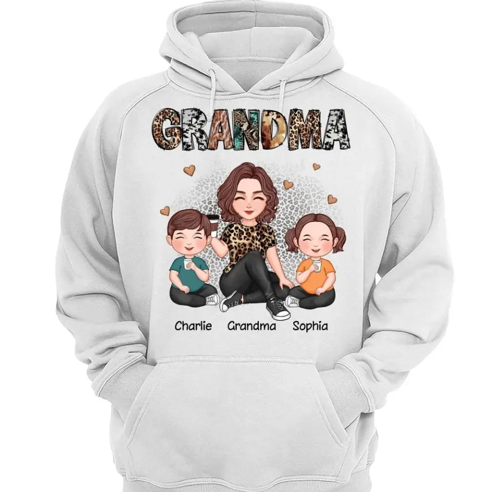 Grandma Sitting With Grandkids Gift For Grandma Animal Patterns Personalized Shirt