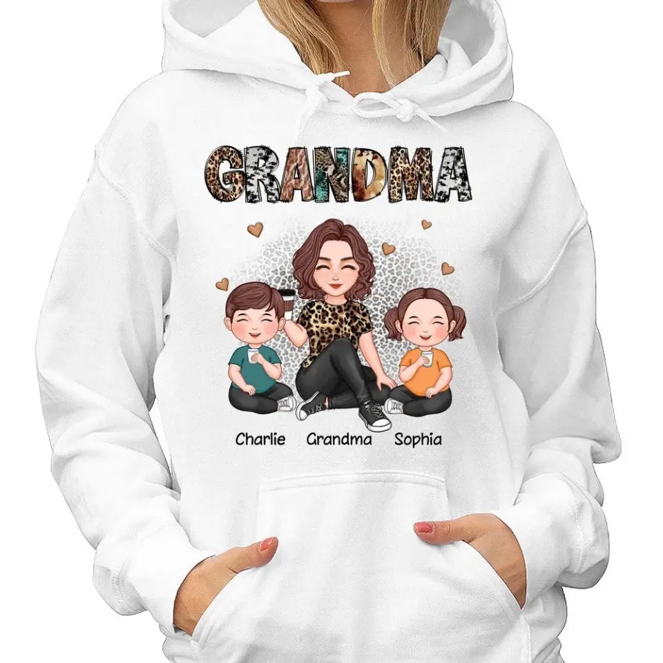 Grandma Sitting With Grandkids Gift For Grandma Animal Patterns Personalized Shirt