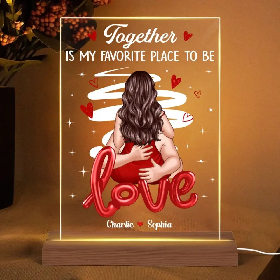 Couple Kiss Passionate Love Gift For Him For Her Personalized Acrylic Plaque Rectangle LED Night Light