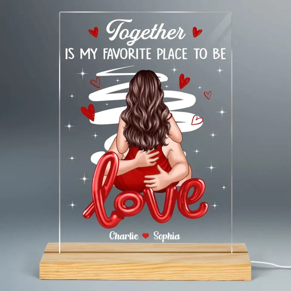 Couple Kiss Passionate Love Gift For Him For Her Personalized Acrylic Plaque Rectangle LED Night Light