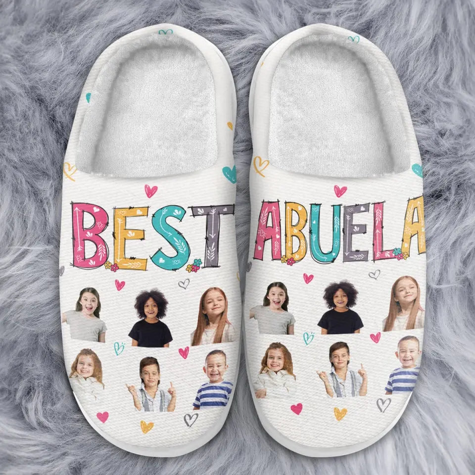 Custom Photo Best Nana Ever - Gift For Mother, Grandma, Family - Personalized Fluffy Slippers