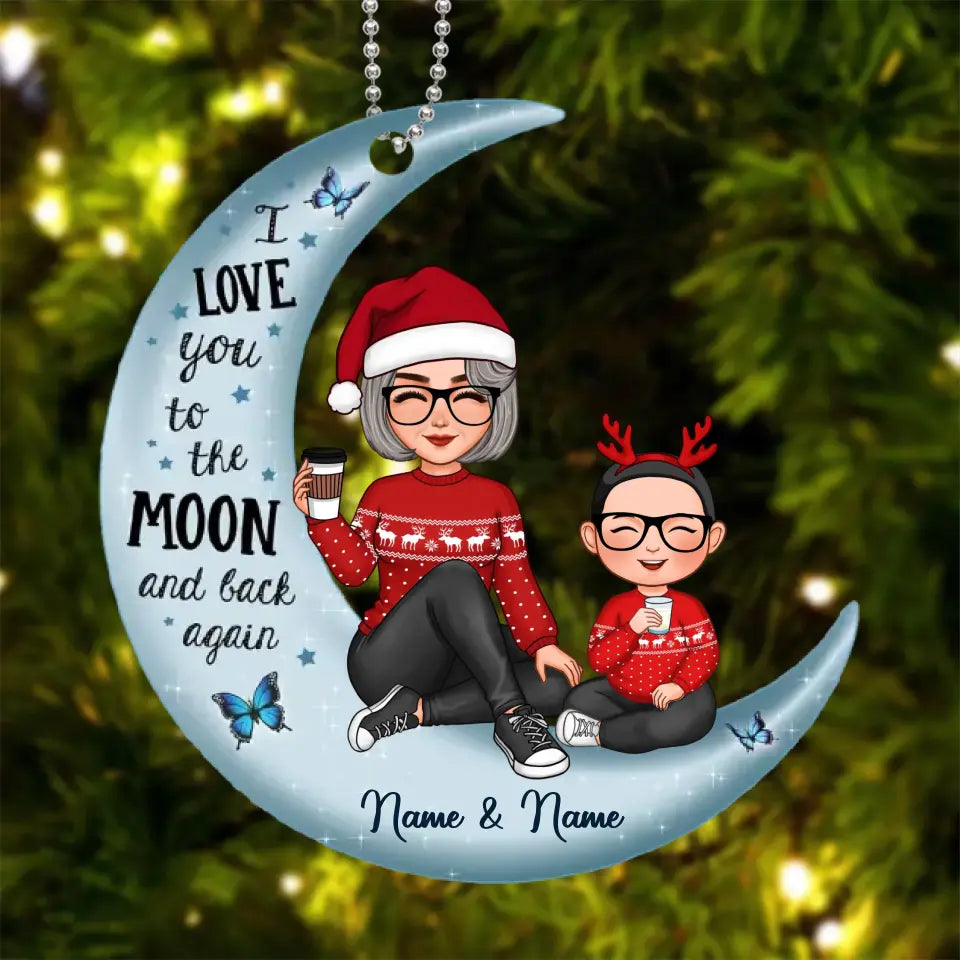 Cute Grandma & Grandkid On Moon Christmas Gift Personalized Acrylic Ornament