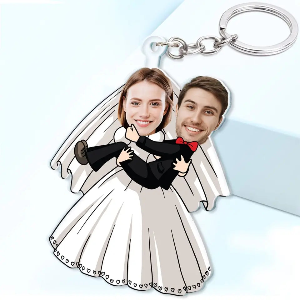 Custom Photo Funny Bride And Groom - Birthday, Anniversary Gift For Spouse, Husband, Wife, Couple - Personalized Cutout Acrylic Keychain