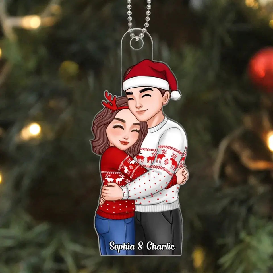 Happy Romantic Couple Hugging Personalized Acrylic Ornament