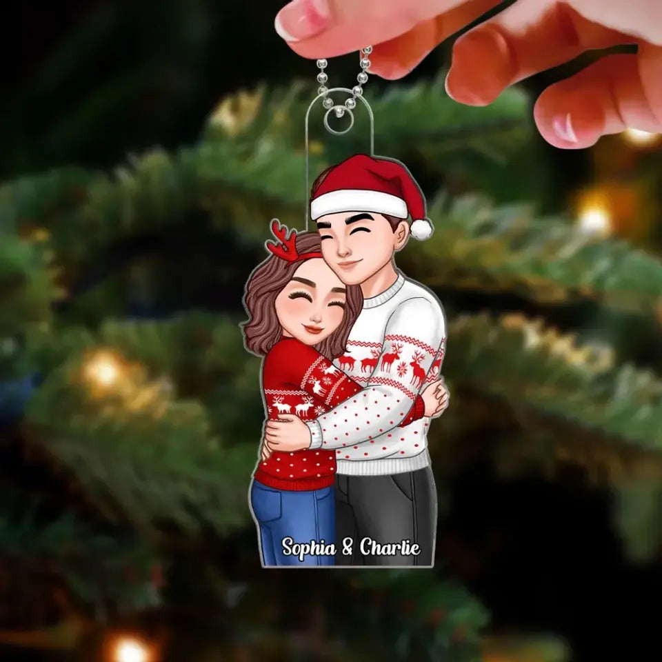 Happy Romantic Couple Hugging Personalized Acrylic Ornament