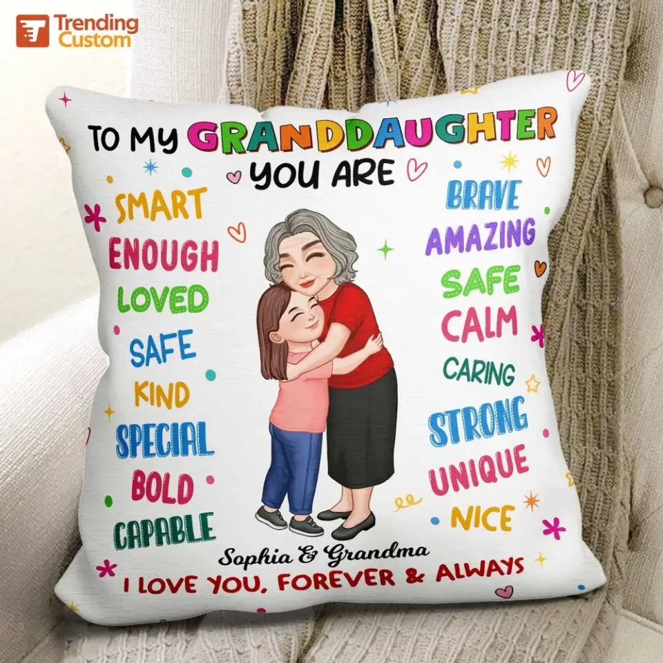 Grandma Hugging Grandkid To My Granddaughter Grandson Personalized Pillow