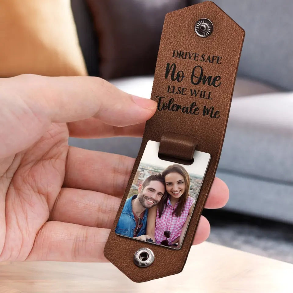 Custom Photo Drive Safe - Gift For Couples - Personalized Leather Photo Keychain