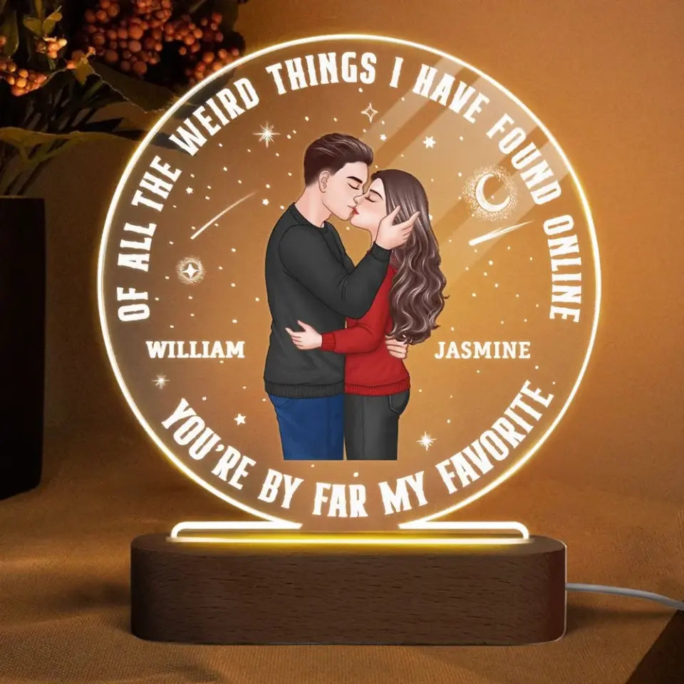 Romantic Couple Kissing Of All The Weird Things Gift For Him For Her Personalized Circle Acrylic Plaque LED Night Light