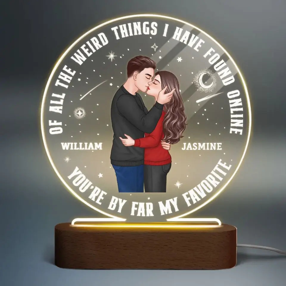 Romantic Couple Kissing Of All The Weird Things Gift For Him For Her Personalized Circle Acrylic Plaque LED Night Light