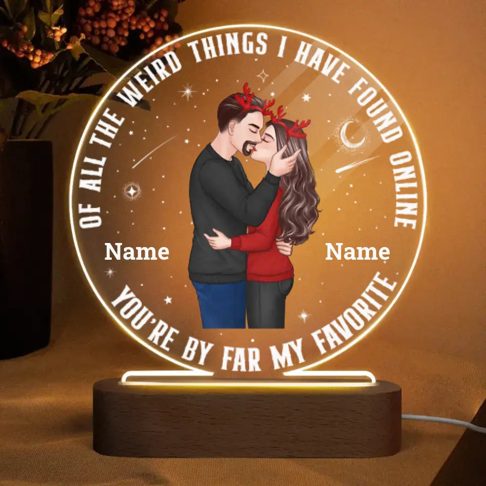 Romantic Couple Kissing Of All The Weird Things Gift For Him For Her Personalized Circle Acrylic Plaque LED Night Light