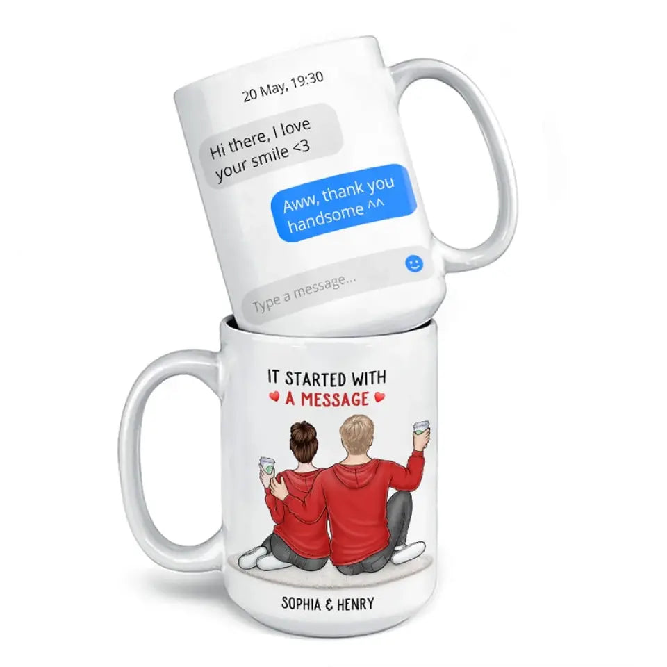 It Started With A Message - Couple Personalized Custom Mug - Gift For Husband Wife, Anniversary