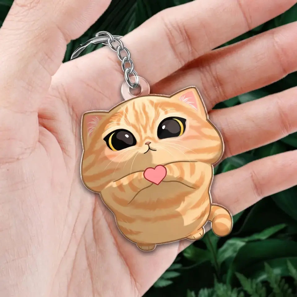 Cute Cartoon Looking Up Cat Gift For Cat Lover Personalized Acrylic Keychain