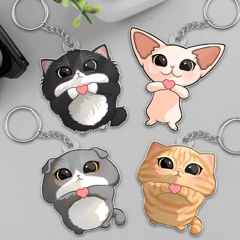 Cute Cartoon Looking Up Cat Gift For Cat Lover Personalized Acrylic Keychain