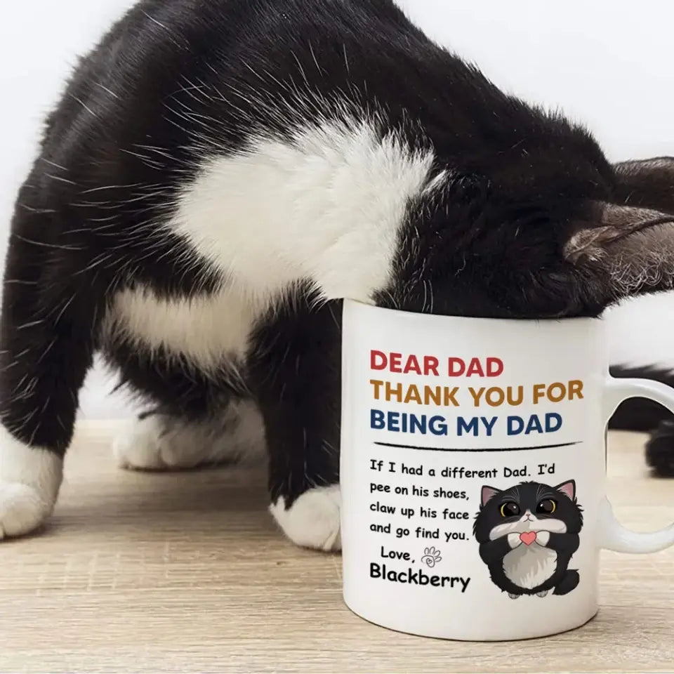 Thank You For Being My Cat Dad Mom Cute Cartoon Cats Looking Up Personalized Mug